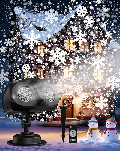MOSSNDAR Proiettore Natale Esterno,LED ad Alta Luminosità Proiettore Fiocchi di Neve Esterno,Luci Natale Esterno Impermeabile IP65 con Telecomando,Luci Natale Interno,Natale Decorazioni Casa