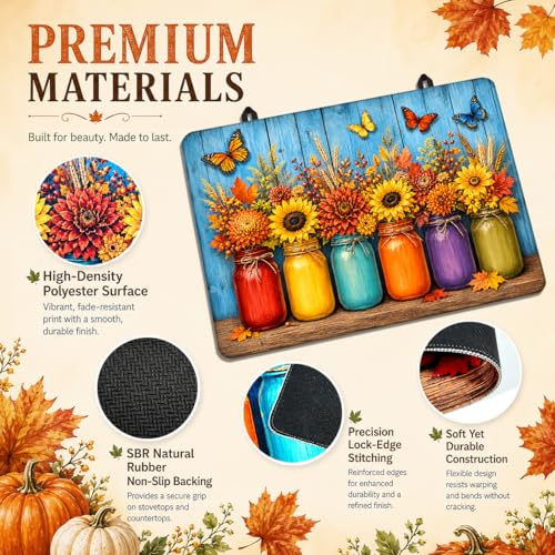 Image of Stove Top Cover for Electric Stove 28 inchx 20 inch, Fall Floral Mason Jar Garden With Butterflies Glass Top Stove Cover Protector, Glass Cooktop Covers, Kitchen Flat Electric Stove Top Covers