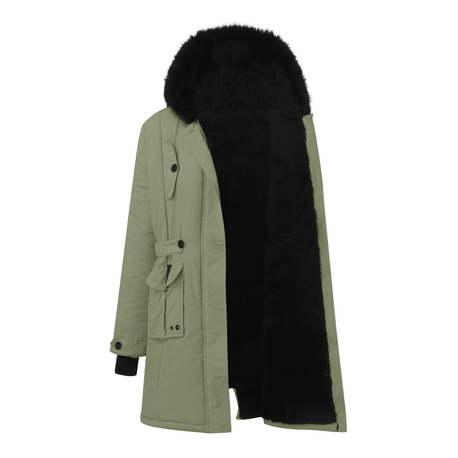 Winterjacke Damen Grosse Grössen Mittellang Wintermantel Warm Gefüttert Fleece Parka Mantel Mit Kapuze Kunstpelzkragen Jacke Frauen Winterparka Verdickene Outdoor Übergangsjacke Mit Taschen Zip