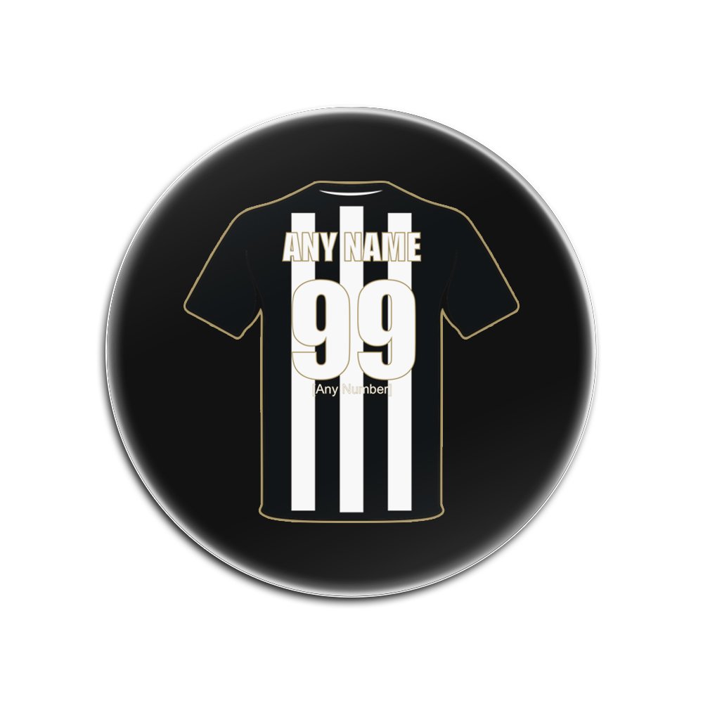 Unigift Black Personalised Gift - Notts County Round Glass Coaster (Football Club Design Theme, Colour Options) - Any Name/Message On Your Unique Mat Pad - The Magpies