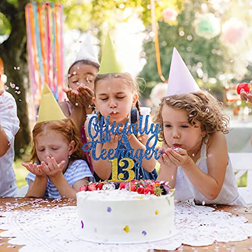 Image of FestikoGlitter Officially A Teenager 13 Cake Topper / 13th Birthday Cake Decor /Happy 13th Birthday Cake Supplies for Boy and Girl - Blue & Gold
