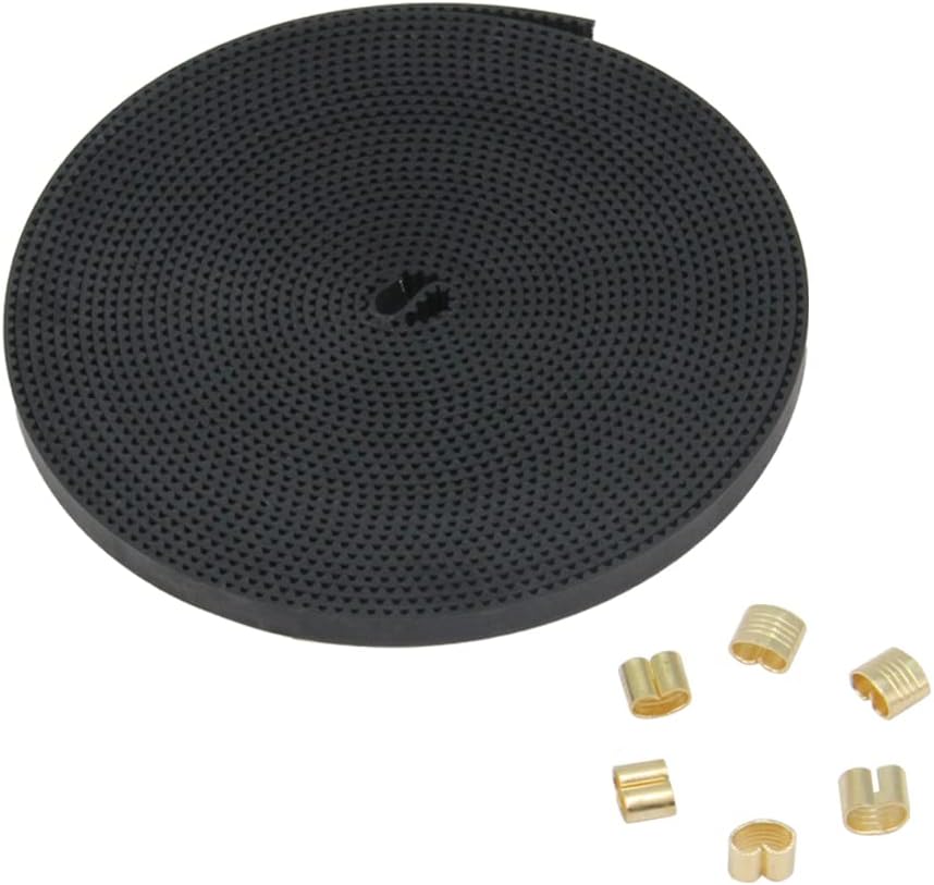 Zeberoxyz GT2 Black Open Timing Rubber X Y Axis Belt Length 5 Meters/16.4 Ft Width 6mm with 6PCS Copper Buckle for Ender 3 Ender 5 CR10 3D Printer (Open Belt- 5Meter)