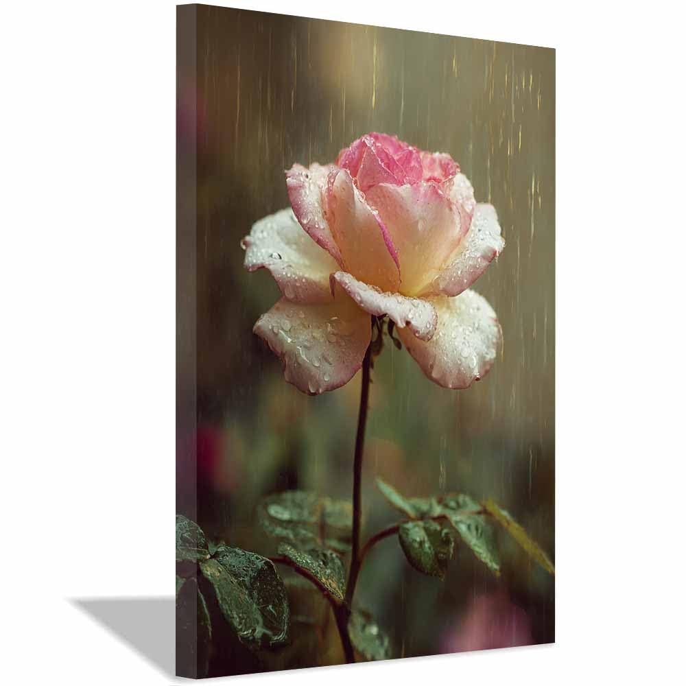 Xeniou Multicolor Flower Canvas Wall Art Rain Kissed Ros Canvas Wall Art, For Bedroom Office Home Decorations(Multicolor)-40X60cm Framed
