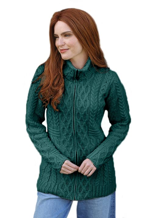 Zippered Wool Cardigan with Full Neck by Aran Woollen Mills