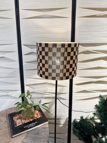 Image of Modern lamp shade Art decorative Black Grid Minimalist 11.8x9Inch | Classic Versatile ,Unique bamboo material,Ideal for Table and Floor Lamps,Effortless Installation
