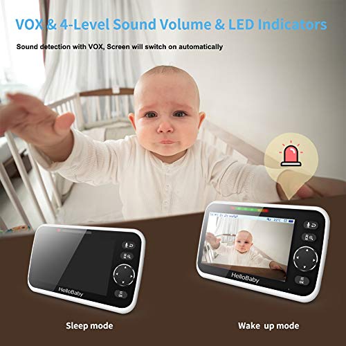 Video Baby Monitor With Camera And Audio, 5" Color Lcd Screen, Hellobaby Monitor Camera, Infrared Night Vision, Temperature Display, Lullaby, Two Way Audio And Vox Mode #TOP6