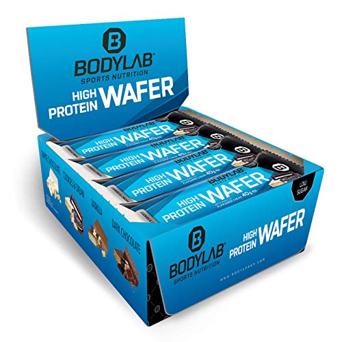 Bodylab24 High Protein Wafer 12x40g | Protein Waffel Snack | Lecker knuspriger Eiweißriegel | Cookies & Cream