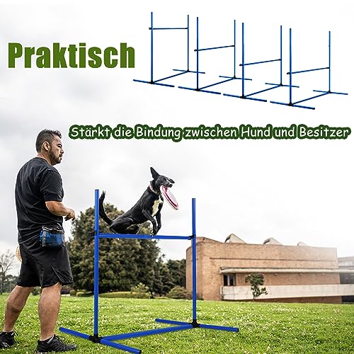 Suusolny Blau 4X Hürden für Hunde Agility-Ausrüstung Slalom Stangen Höhenverstellbar Slalom Training Trainingsset Trainingsstangen Sprungstangen-Set 104x70x101cm