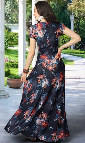 Image of KOH KOH Womens Long Flowy Cap Sleeve Empire Waist Cocktail Maxi Dress Gown