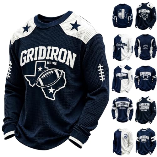 Mens Rugby Shirt Long Sleeve Waffle Knit Casual Game Day Pullover - image 1