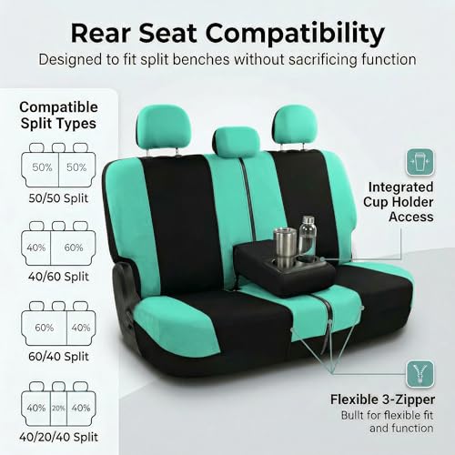 Image of FH Group Car Seat Covers Rear Set Cloth - Universal Fit Automotive Seat Covers, Low Back Front Seat Covers, Solid Back Seat Cover, Washable Car Seat Cover for SUV, Sedan and Van Mint