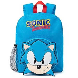 Sonic The Hedgehog Boys Backpack Set Kids 4 Piece Blue Rucksack Set with School Bag Pencil Case Lunch Bag Water Bottle Sonic Gamer Complete Matching Bundle Back to School Gifts for Children