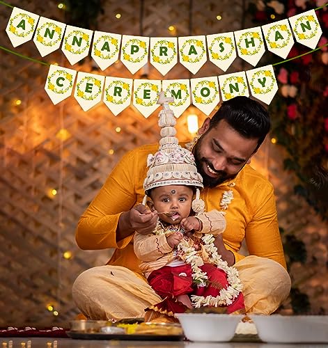 Image of Party Propz Floral Design Shubh Annaprashan Banner - 1 Pc Baby Rice Ceremony Decorations Items | Rice Ceremony Banner (Cardstock)