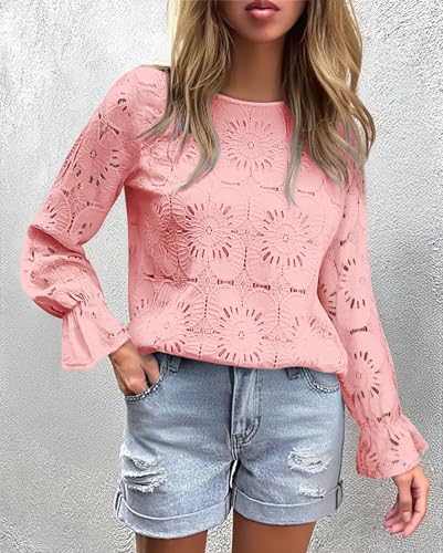 StunShow Women Eyelet Shirts Long Sleeve Shirts for Women Lace Dressy Embroidered Blouses 2025 Fashion Top3