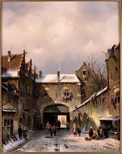 Affiche toile une scène de rue de village en hiver pour salon chaleureux 60x90cm