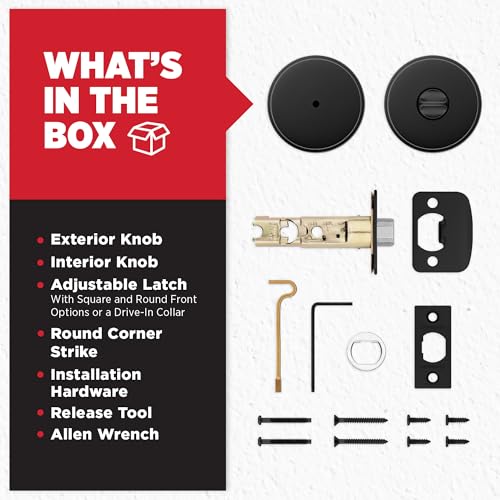 Image of Kwikset Pismo Interior Privacy Door Knob with Lock, Door Handle For Bathroom and Bedroom, Matte Black Keyless Turn Lock Doorknob, with Microban Protection
