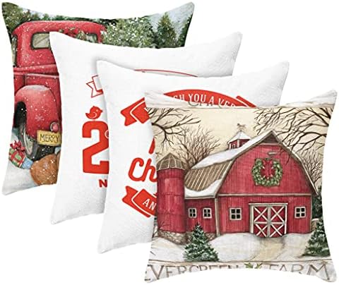 Christmas Pillow Covers 18 x 18 Inches Christmas Decorative Throw Pillows Set of 4 Farmhouse Cushion Case for Sofa Couch