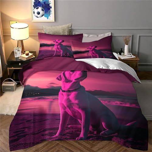 Housse de couette 135x200 imprimé 3D chien rose parure de lit microfibre douce - 6