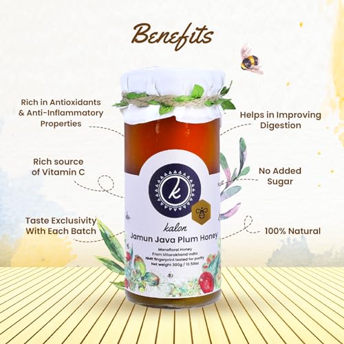 Image of KALON 100% Natural Jamun Java Plum Honey | NMR Tested | No Added Sugar and Preservatives | Sweet & Fruity Flavour - 300 gm
