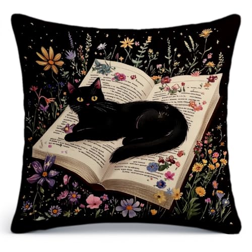 Ymzkpoa Black Cat Pillow Cover Gifts for Women Cats Lover