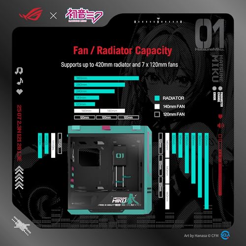 Image of ASUS ROG Strix Helios II Hatsune Miku Edition Gaming pc case, with Dual Tempered Glass Side Panels, Support Graphics Cards up to 450mm Long, Graphics Card Braces & Support for up to 420mm radiators