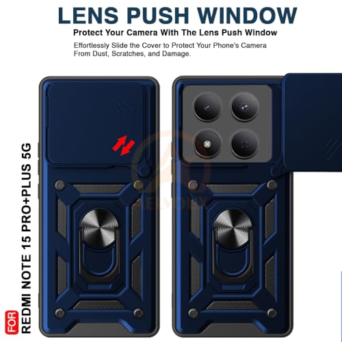 Image of Armor Bumper Back Cover Case for Redmi Note 15 Pro Plus 5G Rotating Camera Cover, Ring Holder & Kickstand | Heavy Duty & 360 Degree Protection Redmi Note 15 Pro Plus 5G Back Cover (Blue)