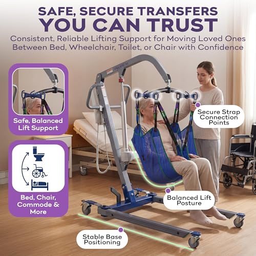 Image of ProHeal Patient Lift - Safe and Easy Bariatric Full Body Patient Transfer Lifter for Home Use and Facilities - Floor, Low Bed and Chair Lifting, 600 LBS Weight Capacity, 6 Point Spreader Bar