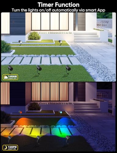 Image of APPECK Smart Landscape Lighting Kit 24W, Color Changing Landscape Lights 4 Pack, RGBCW Outdoor Spot Lights IP65 Waterproof, for Garden Yard Pathway Holiday Decor, Compatible with Alexa