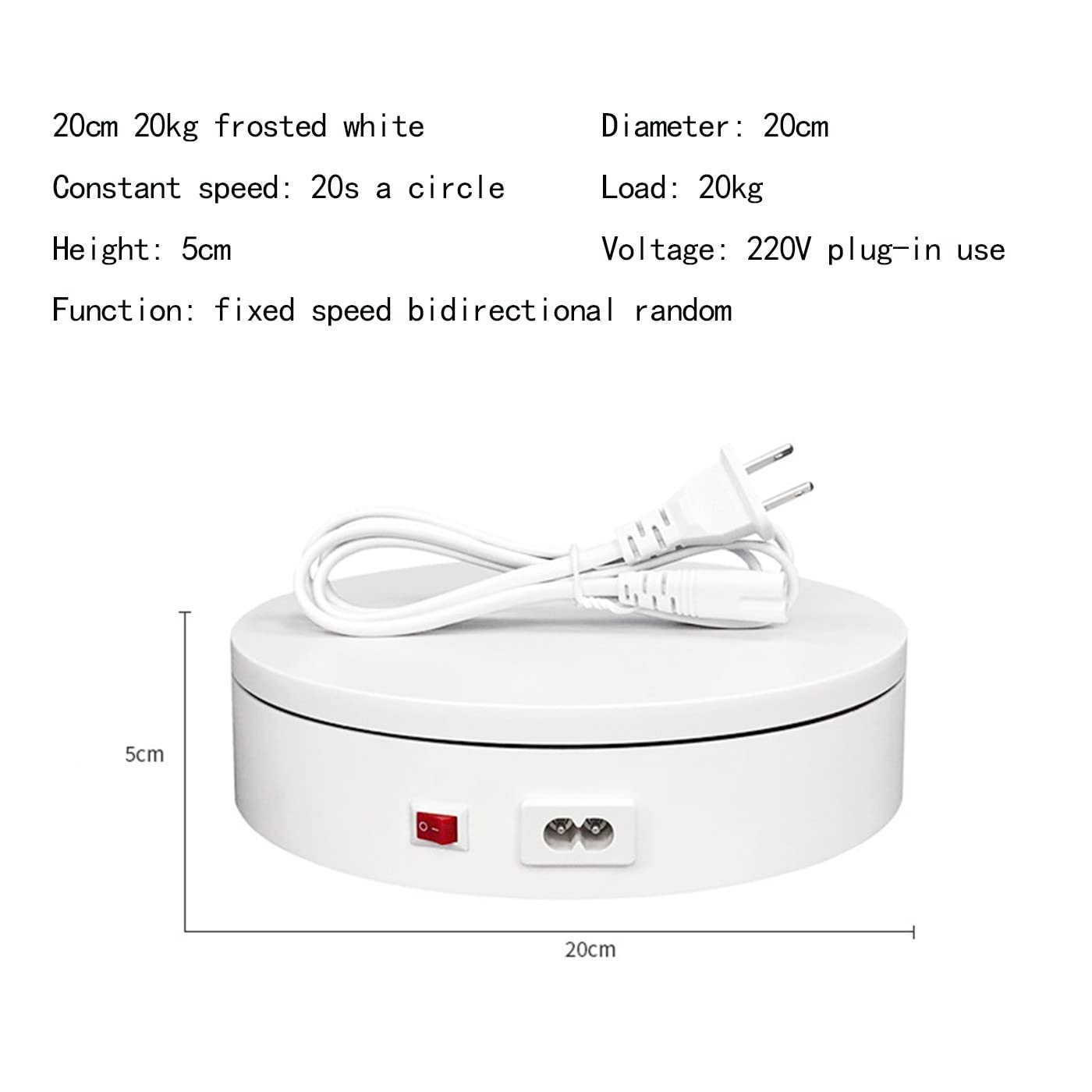 Plato Giratorio Eléctricamente, Base Giratoria Eléctrica de 12/20/32Cm, Rotación Bidireccional, Carga 20 Kg, Para Productos Fotográficos y Espectáculos Medium