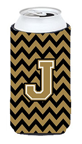 Caroline's Treasures CJ1050-JTBC Letter J Chevron Black and Gold Tall Boy Beverage Insulator Hugger, Tall Boy, Multicolor