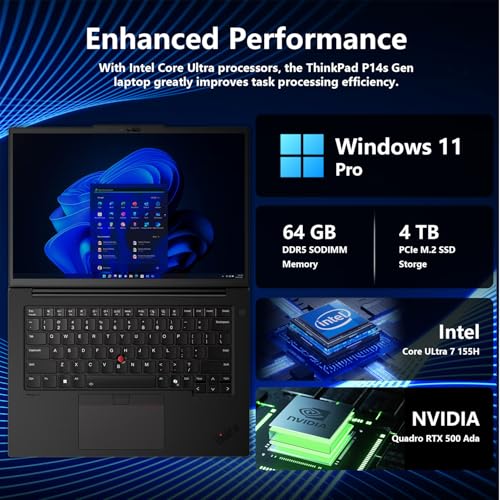 Image of Lenovo ThinkPad P14s Business AI Laptop, 14.5 inch FHD+, Intel Core Ultra 7 155H, NVIDIA RTX 500 Ada, 32GB DDR5, 1TB SSD, Fingerprint, Backlit, Wi-Fi 6, Win 11 Pro, Bundle with Targus Docking Station