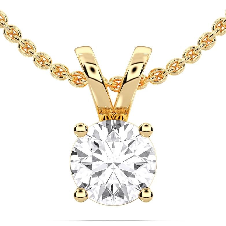 14K Yellow/White Gold Pendant Necklace With 0.50-1.00 TCW Lab Grown Diamond in Pear/Round Shape (E-F Color, VVS-VS), Adjustable Length from 15