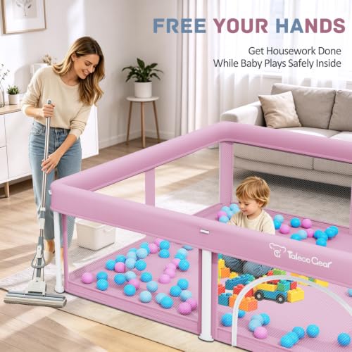 Image of TOREVSIOR Foldable Baby Playpen with Mat, 50 inchx71 inch F oldable P laypen for Babies and Toddlers, Indoor & Outdoor Kids Safety Play Pen, Portable Play Yard, Foldable Baby Playpen with 50 Ocean Balls