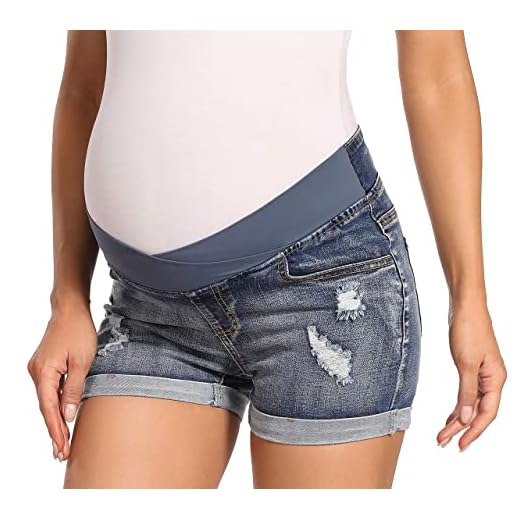 Foucome Women's Maternity Ripped Jean Shorts Roll Hem Denim Shorts Pregnancy Summer Shorts (Blue, M)