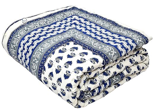 400 GSM Rajasthani Traditional Jaipuri Hand Block Print, Summer and Winter Cotton Double Bed Quilt Razai - King Size - 90 X 105 Inch (Double Bed, Design 8, Multicolour) (King)-image-11