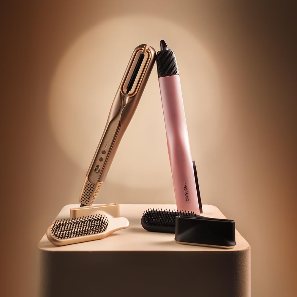 Cecotec Plancha de Pelo con Aire AirLisse 2in1 ForceDry Champagne. 1120000RPM, Flujo de Aire 19,7 Litros por Segundo, 2 Cabezales Imantados, Plasma, Motor Brushless, 4 Temperaturas y 2 Velocidades