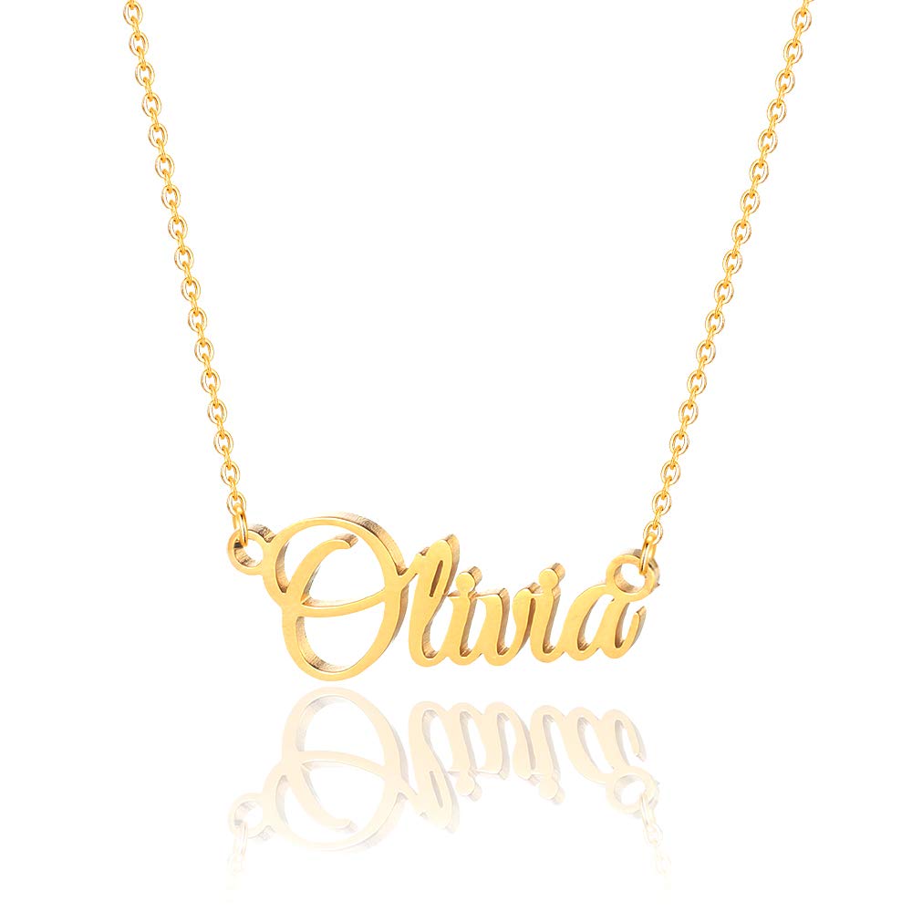 IEFSHINYCustom Name Necklace Personalized, 14K Gold Plated Name Necklace Personalized Charm Jewelry Gift for Women Customized Name Necklace Dainty Letter Necklace, Metal