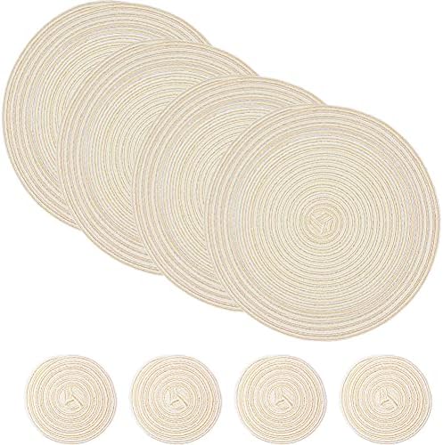 SCF2017 Set of 4 Round Woven Cotton Yarn Placemats 18cm Small Table Mats Coasters(Orange)