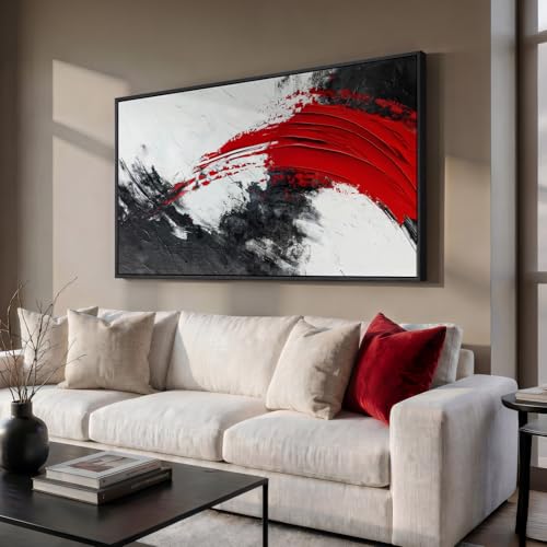 Extra Large Framed Red Black White Abstract Wall Art for Living Room, 60x30 by Cuspin - Used condition - Image 2