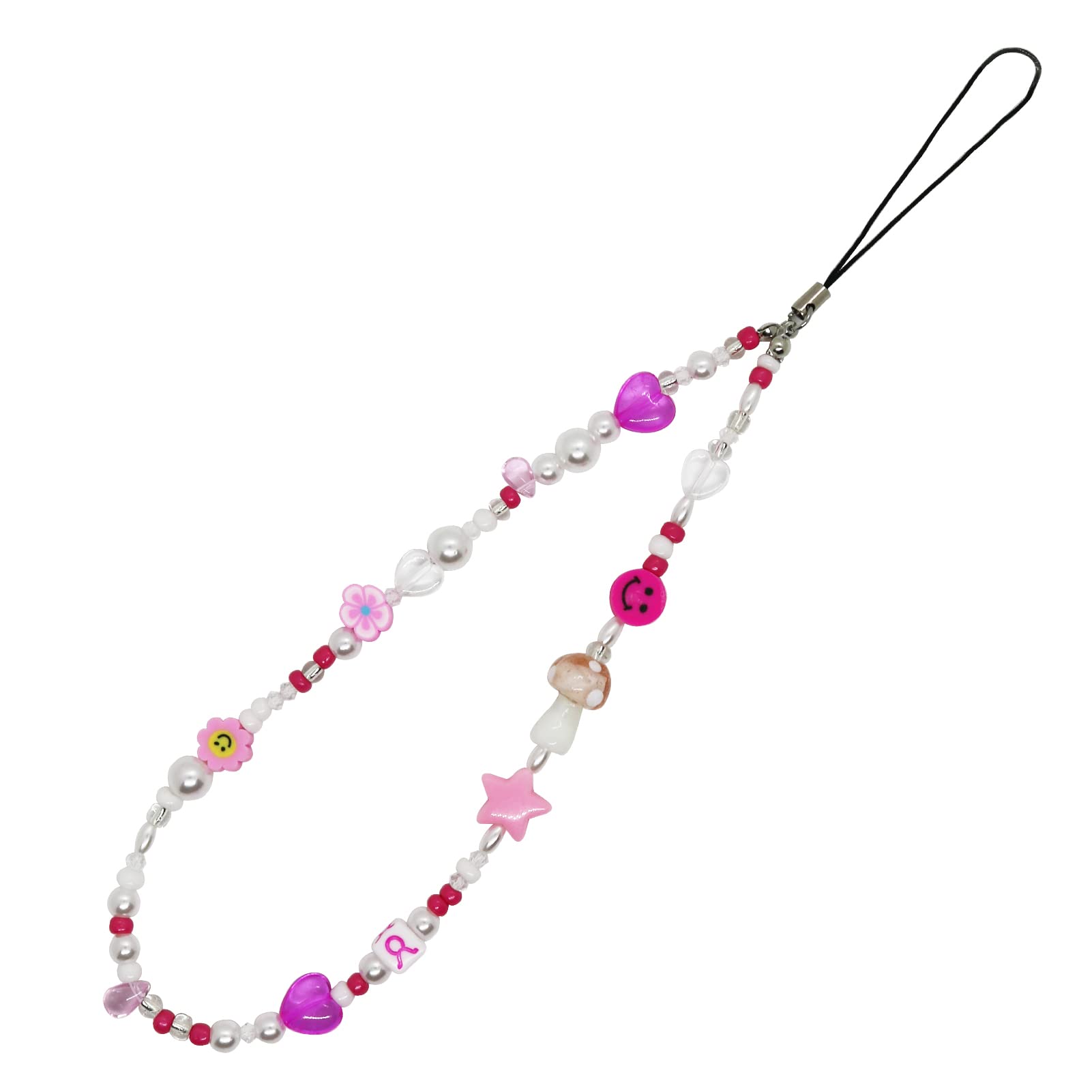 Beaded Phone Charm, Cell Phone Lanyard Wrist Strap Beaded Phone Chain Polymer Clay Smiley Face Beads Bracelet Keychain Jewelry