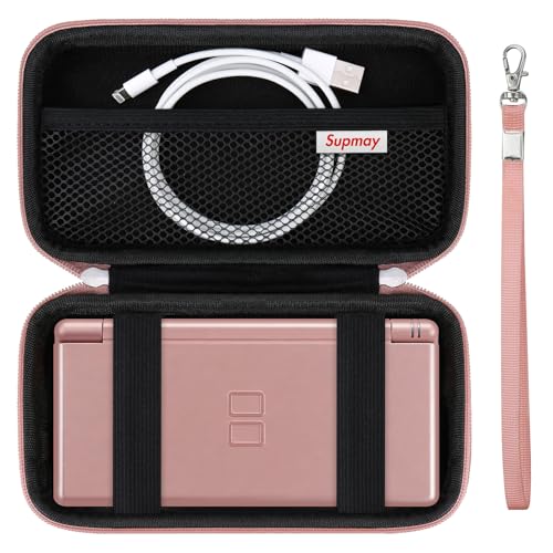 Image of Supmay Hard Carrying Case Compatible with Nintendo DS Lite NDSL, Gameboy Advance Games Storage Holder Travel Bag with Mesh Pocket for USB Charging Cable, Stylus, Earphones, Game Cartridge, Rose Gold