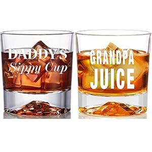 PONPUR GRANDPA JUICE & DADDY SIPPY CUP Whiskey Glass, Father’s Day Dad and Grandpa Gifts For Grandfather Father