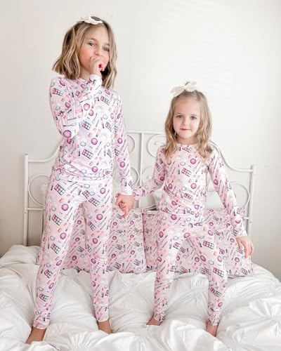 Pink Bamboo Pajamas 2-Piece Lounge Set, Sustainable Pajamas, Long Sleeve, Washable, Cute Jumper Design.4