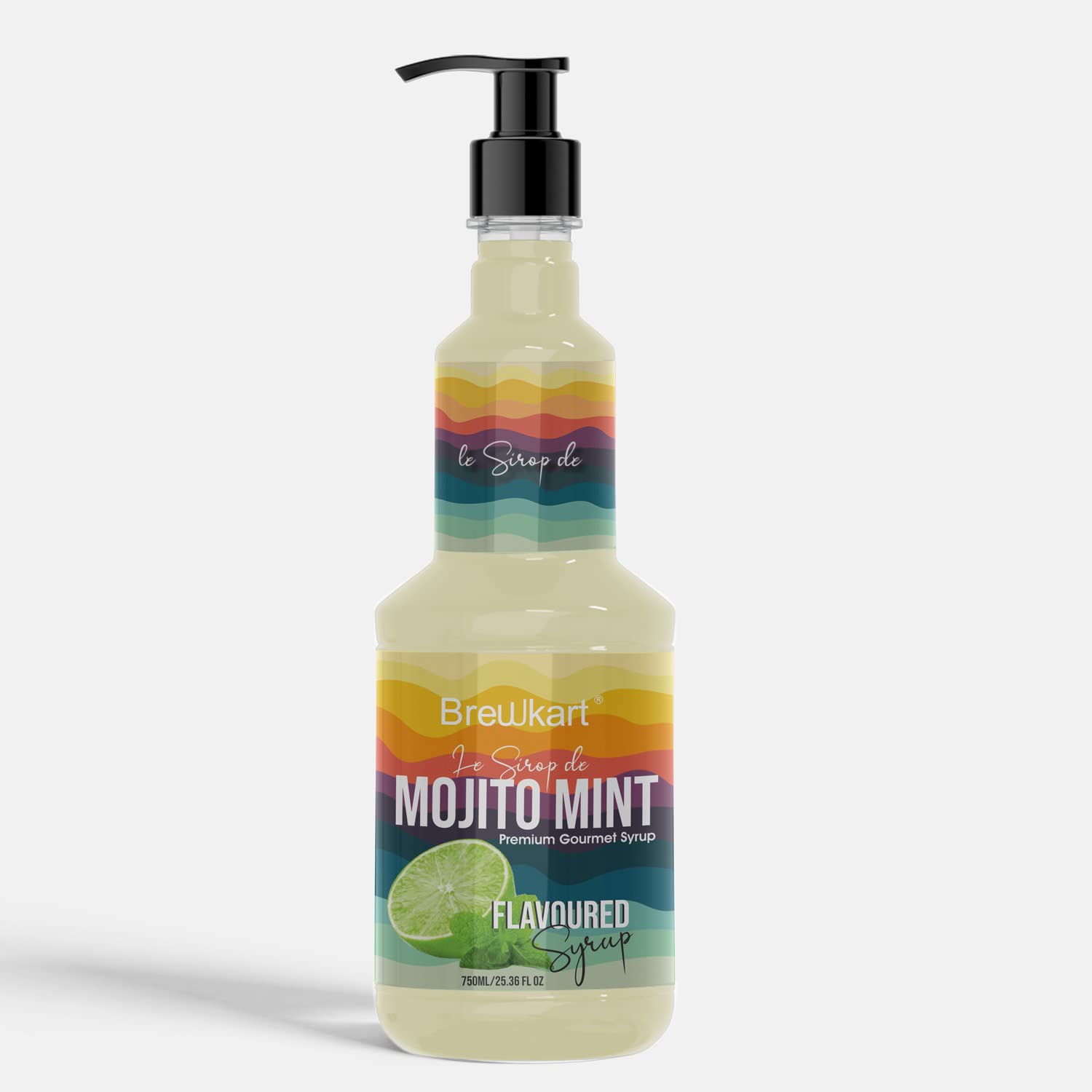 Brewkart Mojito Mint Flavoured Bar Syrup, 750ml Bottle | Comes With Dispenser Pump | Made With Real Juices | Suitable for Cocktails, Mocktail, Drinks, Juices, Beverages and More | Non Alchoholic Mix