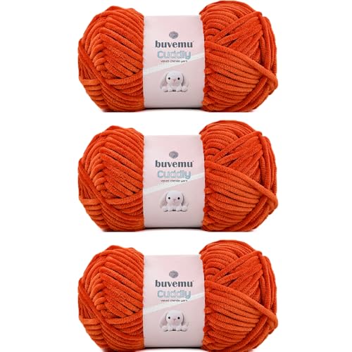 Image of Cuddly Velvet Chenille Yarn, Super Soft Fluffy Bulky for Knitting Crocheting Blanket Amigurumi, Durable for Shedding, 100 Gram (3.53 Ounces) 109 Yards (100 Meters) (Burnt Orange) (3 Skeins)
