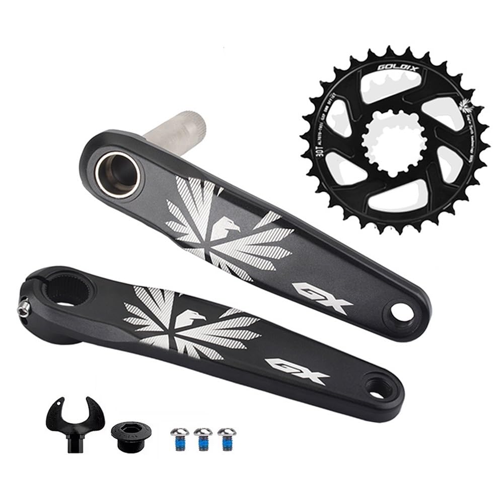 Guarnitura per Mountain Bike 170 175mm con Corona 30/32/34/36/38T Denti Stretti e Larghi, Single Speed, pedivelle Cave Integrate per 9-12 velocità, Nero Opaco
