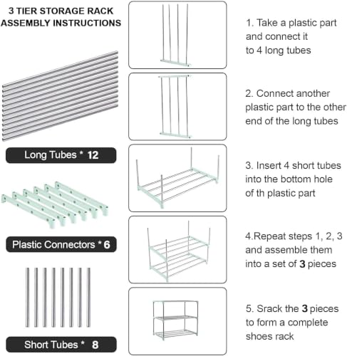 Image of Melanie Shoe Rack 3 Tier Plastic Stand for Home, Space Saving Shoe Organizer Rack for Entryway Bedroom Closet, Durable Shoe Storage Shelf with Plastic Connectors (3 Tier White)