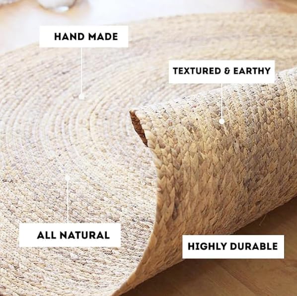 Image of Handmade Braided Natural Jute Round Doormat 60 x 60 cm Non Slip for Home decore