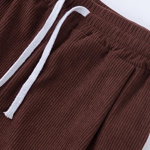 Corduroy Pants Men Big and Tall Drawstring Cargo High Waisted Multi Pockets Sweatpants for Men Baggy Casual Stretch Fashion Comfy Wide Leg Tactical Athletic Relaxed Fit Trouser Coffee L 5