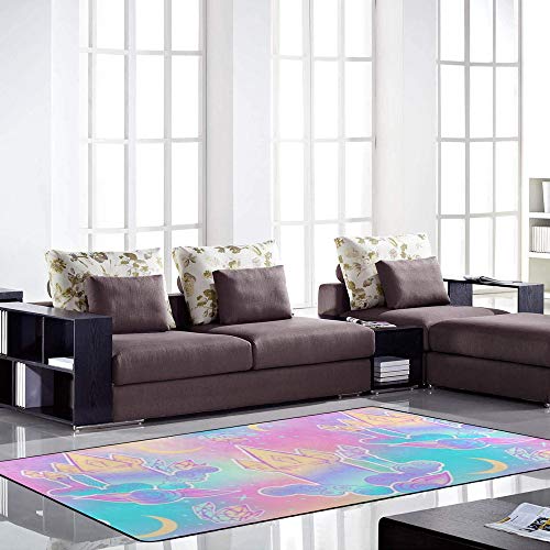Tapis de salon isolant et doux motif château de princesse rose pour protéger les pieds du froid